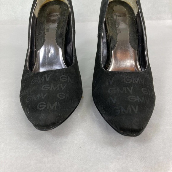 GMV GianMarco Venturi Pumps Womens‎ Sz 9.5 Vintage Black Leather Logo Heels - Picture 2 of 6